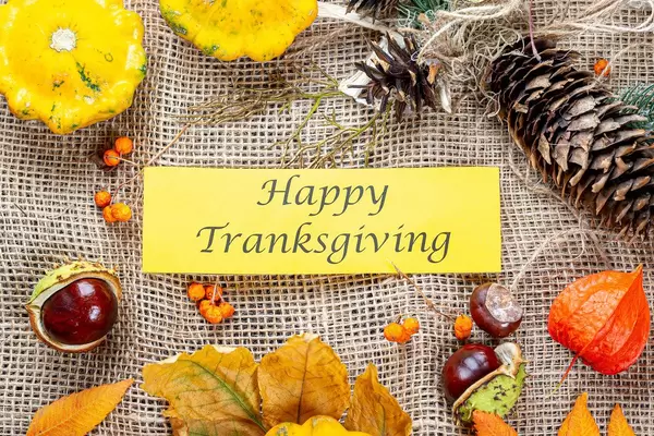 Congratulatory background for thanksgiving on the background of burlap
