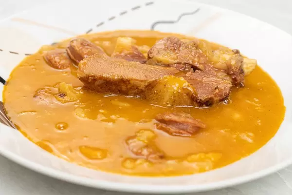 Cooked Beans served with cooked Pork Meat