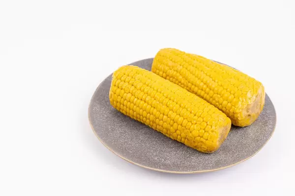 Cooked Corn served on the plate above white background