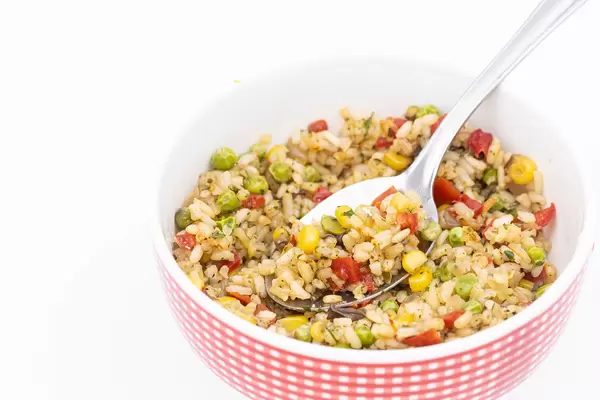 Cooked Rice with Vegetables served in the bowl