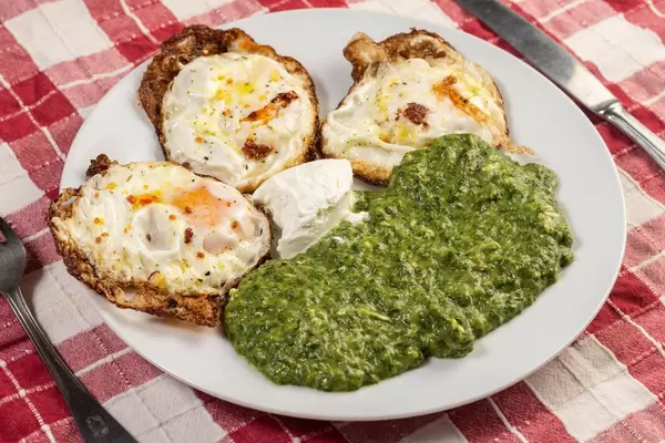 Cooked Spinach and Fried Eggs