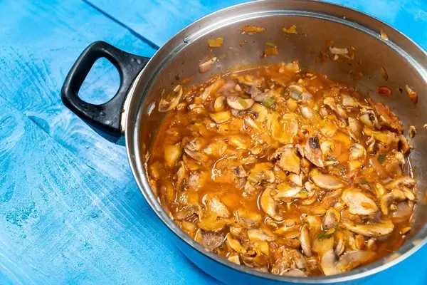 Cooked Stew with Chicken meat and Mushrooms