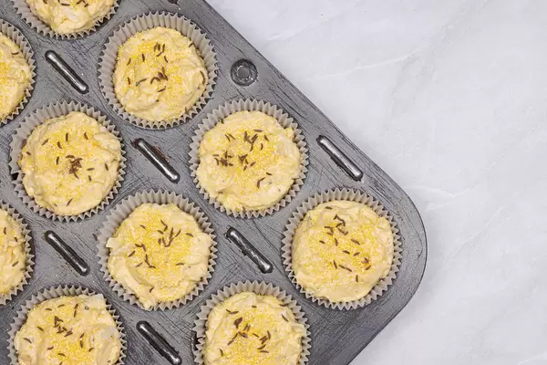 Cornbread Muffins with Cheese ready for baking
