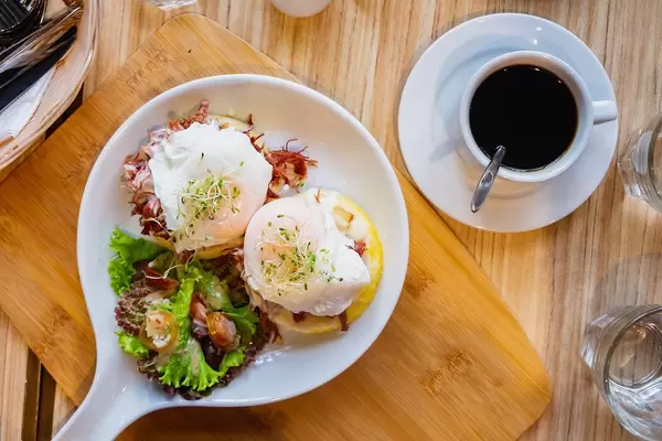 Corned beef burger meal with coffee on the side (Flip 2019)
