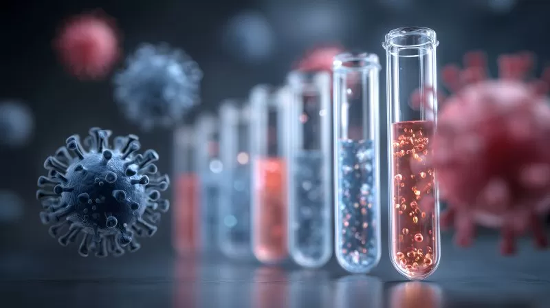 Coronavirus-Nachweis mit Reagenzgläsern im Laborumfeld