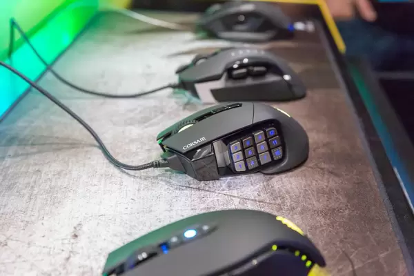 Corsair gaming mice with RGB lighting. M65, Scimitar, Glaive, Dark Core