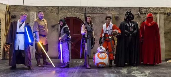 Cosplayers dressed as characters from the Star Wars universe