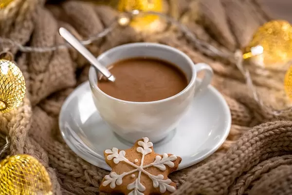 Cozy christmas season with coffee and cookies