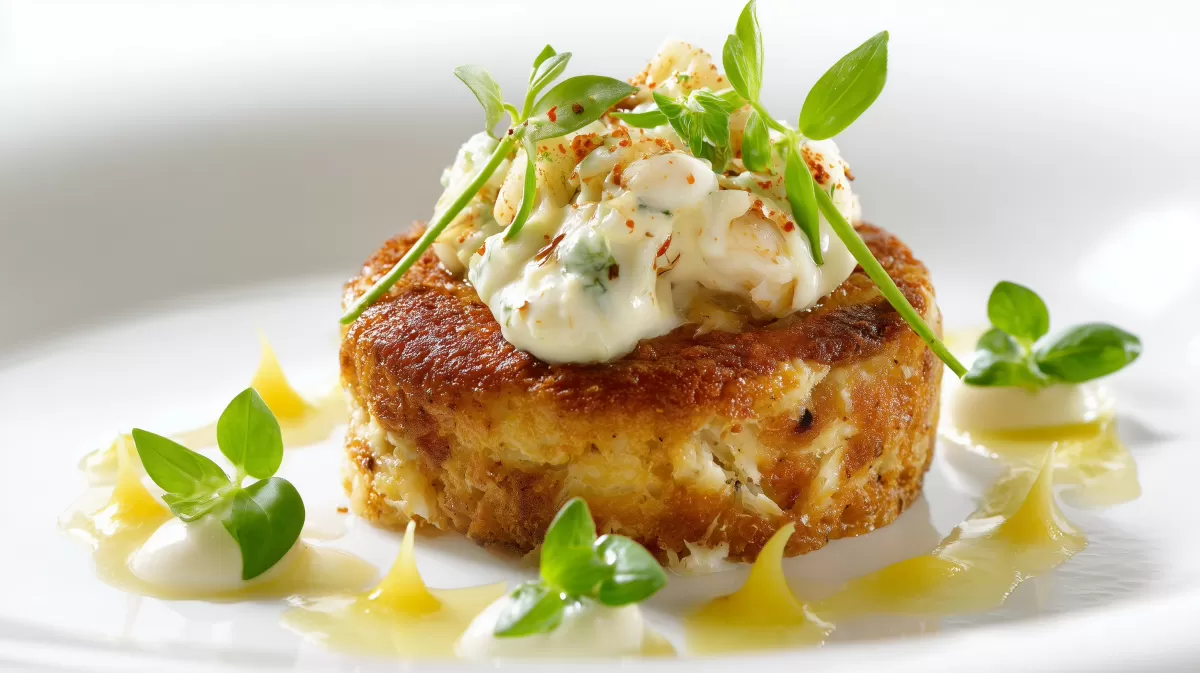 Crab Cakes mit Aioli auf elegantem Teller
