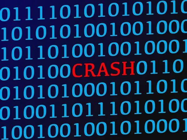 Crash red text between blue binary data on screen