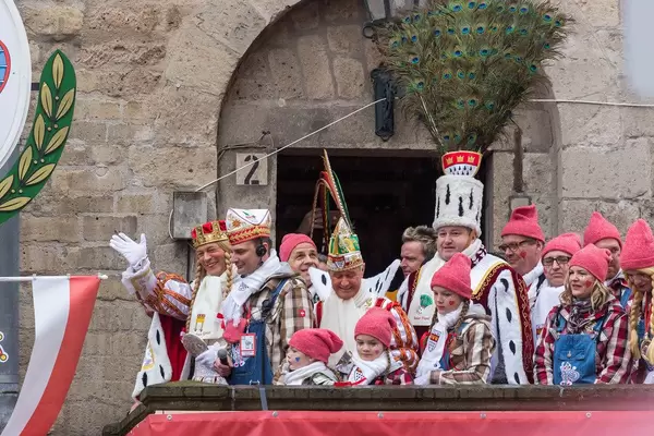 Crazy days in Cologne on Rose Monday during German carnivals season, with the traditional Dreigestirn maiden, prince and peasant
