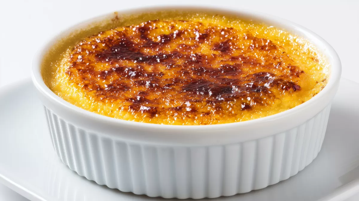 Crème Brûlée in weißer Förmchen klassisch serviert
