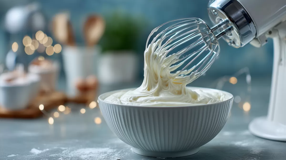 Cremeiger Kuchenboden wird mit Handmixer geschlagen