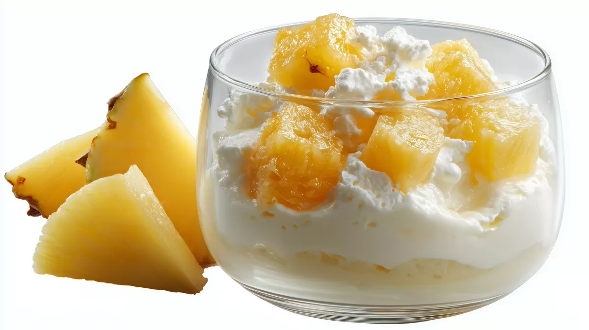 Cremige Ananas Quarkspeise im Glasschälchen