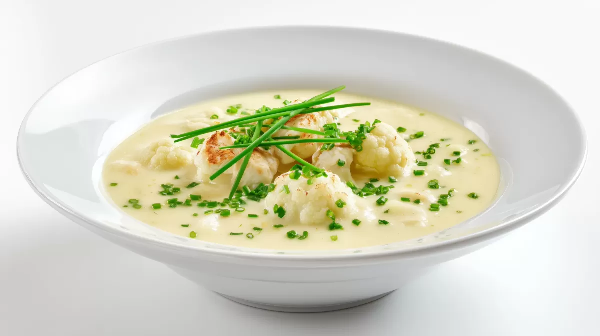 Cremige Blumenkohl Hühnersuppe mit Schnittlauch