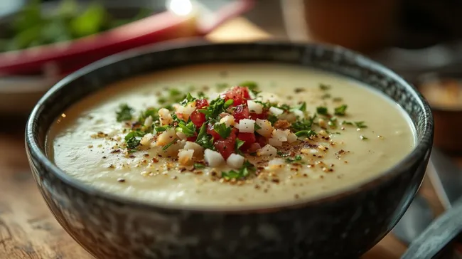 Cremige Blumenkohlsuppe mit frischen Zutaten