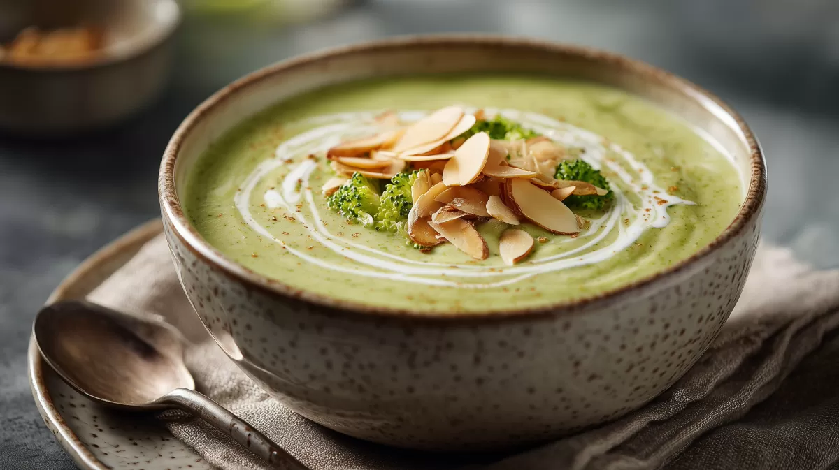 Cremige Brokkolisuppe mit gerösteten Mandelblättchen