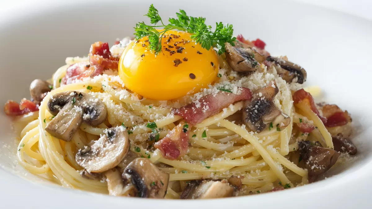 Cremige Carbonara mit Champignons und Eigelb