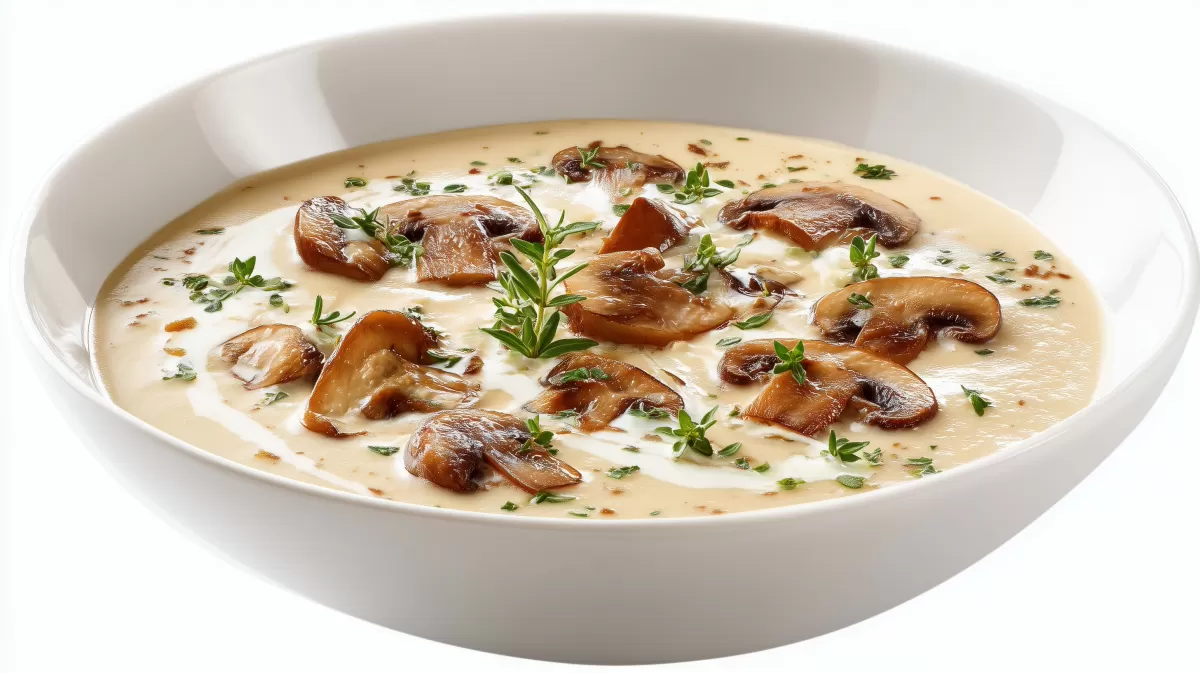 Cremige Champignon Käsesuppe mit frischem Thymian