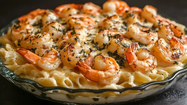Cremige Garnelen-Pasta mit Knoblauch