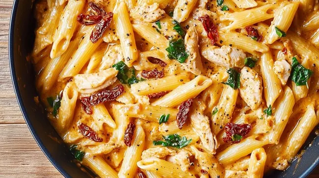 Cremige Hühnchen-Pasta mit getrockneten Tomaten