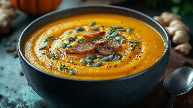 Cremige Kürbissuppe mit gerösteten Kernen