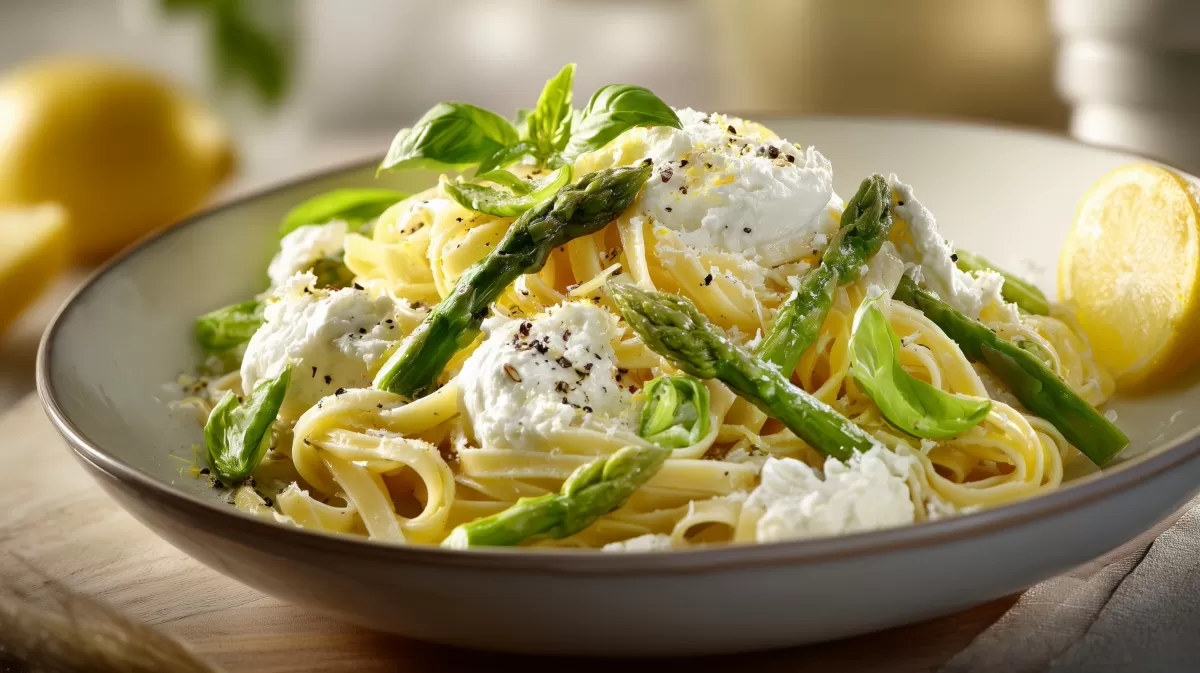 Cremige Spargelpasta mit Zitronen-Ricotta