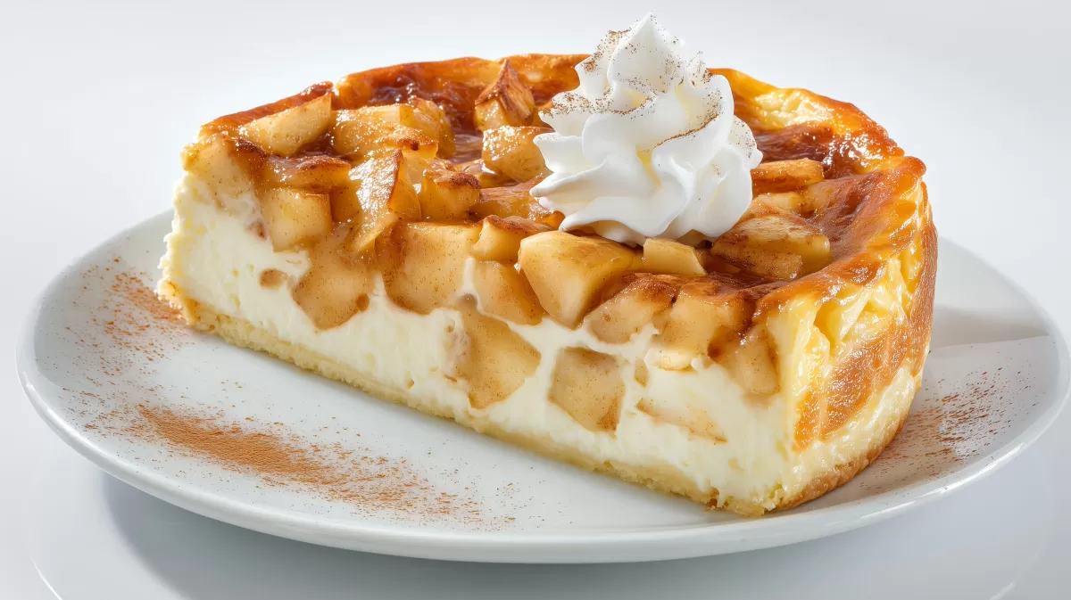 Cremiger Apfel Käsekuchen mit Zimt und Sahne