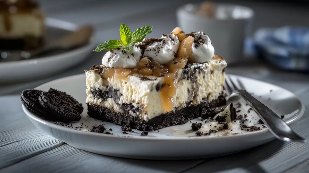 Cremiger Apfelkuchen auf Oreo-Boden mit Pudding