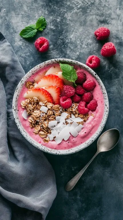 Cremiger Beeren-Smoothie Bowl mit Granola und Kokos
