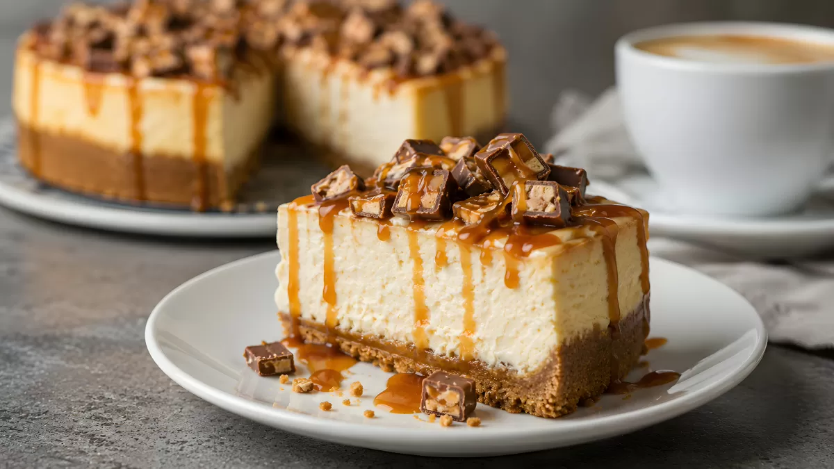 Cremiger Cheesecake mit Karamell und Schokostücken
