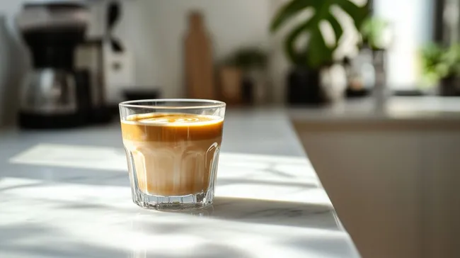 Cremiger Cortado-Kaffee in einem Glas