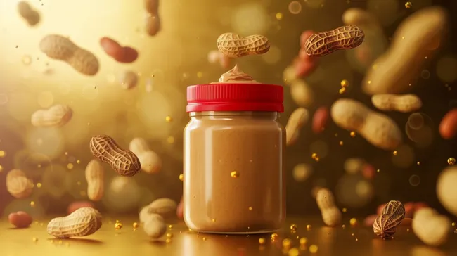 Cremiger Erdnussbutter-Snack vor goldenem Hintergrund
