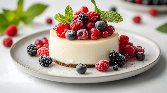 Cremiger Käsekuchen mit bunter Beerenmischung