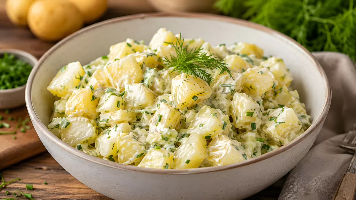 Cremiger Kartoffelsalat mit Dill und Schnittlauch
