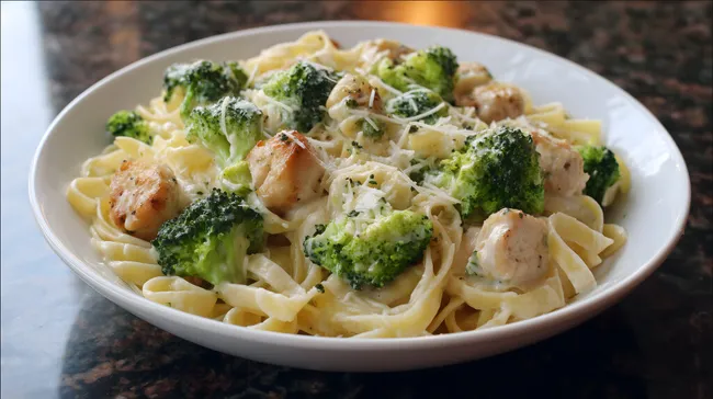 Cremiger Nudelauflauf mit Hühnchen und Brokkoli