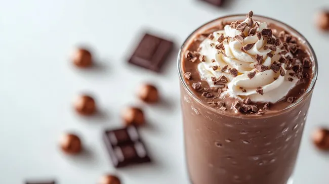 Cremiger Schokoladenmilchshake mit Sahne und Schokoraspeln