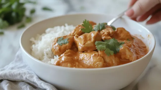 Cremiges Butter-Chicken-Curry mit Reis