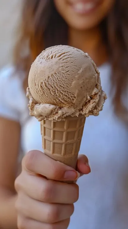 Cremiges Eis im Waffelbecher aus Nahaufnahme