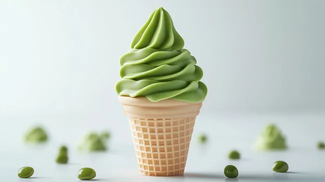 Cremiges Matcha-Softeis in Waffelbecher