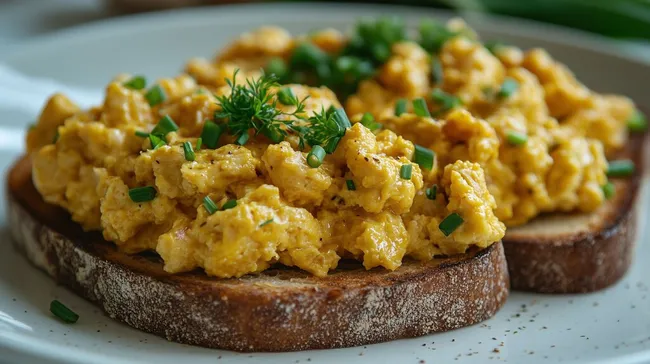 Cremiges Rührei auf knusprigem Vollkorntoast