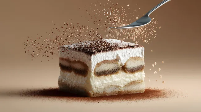 Cremiges Tiramisu mit Kakaopulver-Dekor