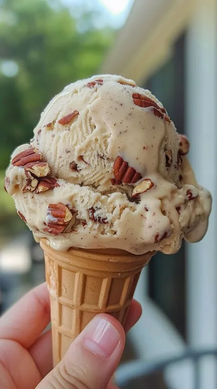 Cremiges Vanilleeis mit knusprigen Pekannüssen