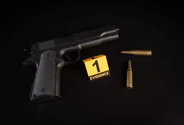 Crime scene concept with a gun and evidence marker