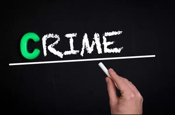 Crime text on blackboard