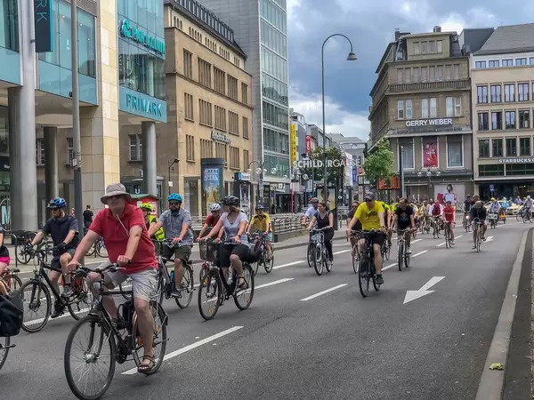 Critical Mass Participants near Schildergasse in Cologne, Germany,  draw attention to bicycle traffic in big city