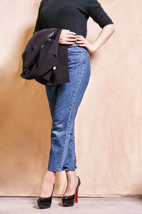 Cropped shot of a model girl in casual street clothing