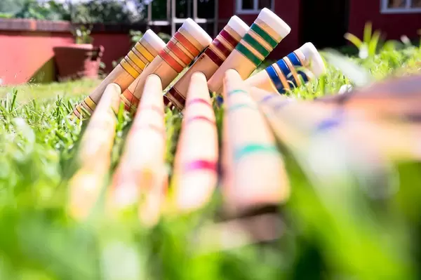 Croquet sticks on grass