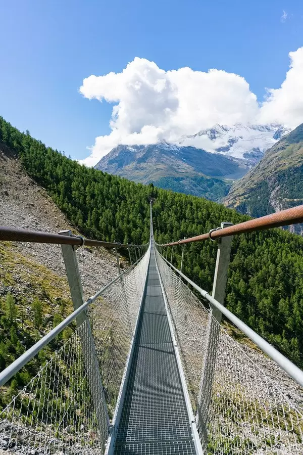 Crossing Charles Kuonen suspension bridge in Switzerland