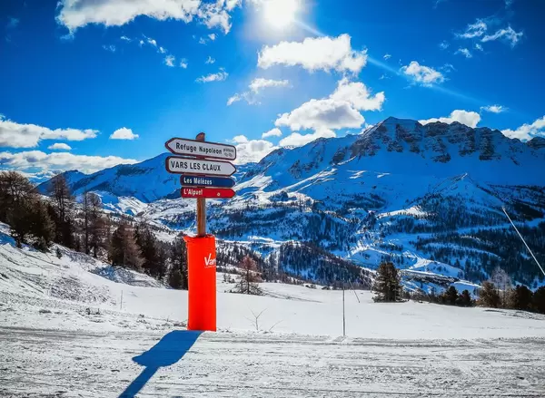 Crossroad sign at ski resort